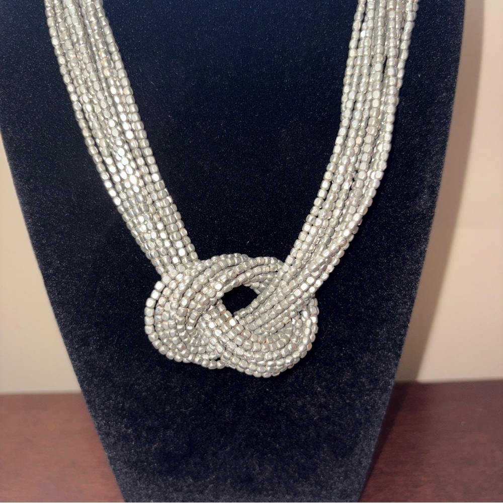 Coldwater Creek Multi Strand Silver Beaded Layer Knot Statement Necklace 22-24"